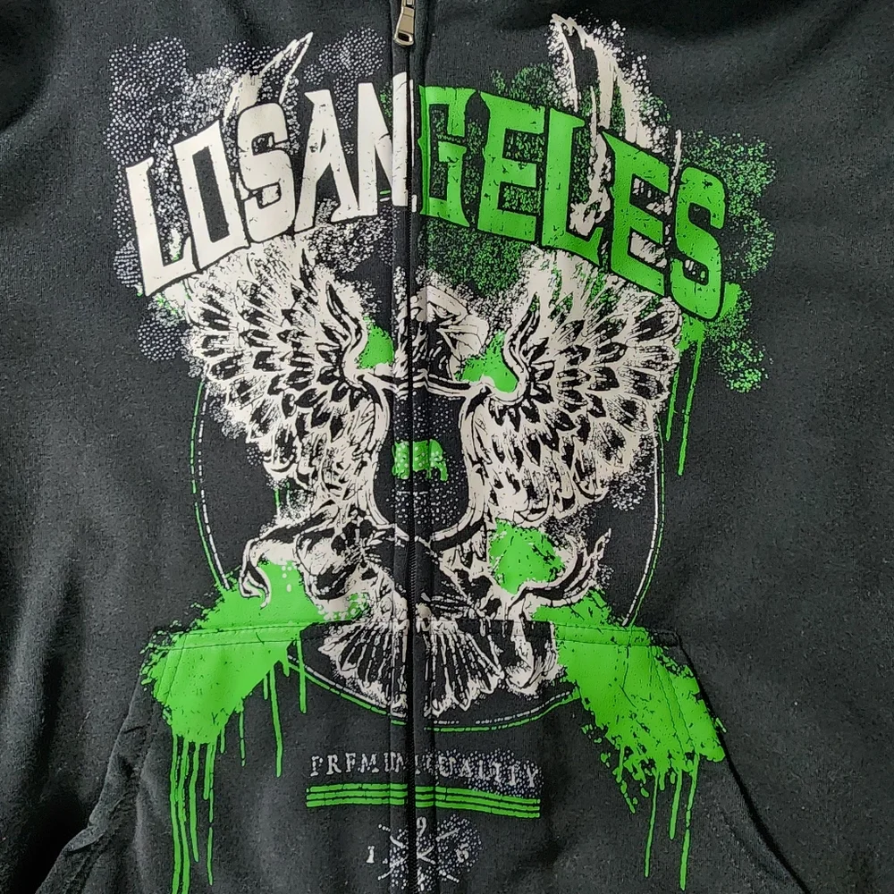 Los Angeles Themed Casual Black Full Zip Lined Hoodie